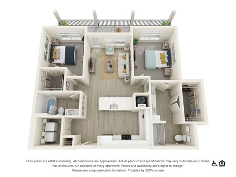 Floor plan for 2 beds, 2 baths, 1126 sqft